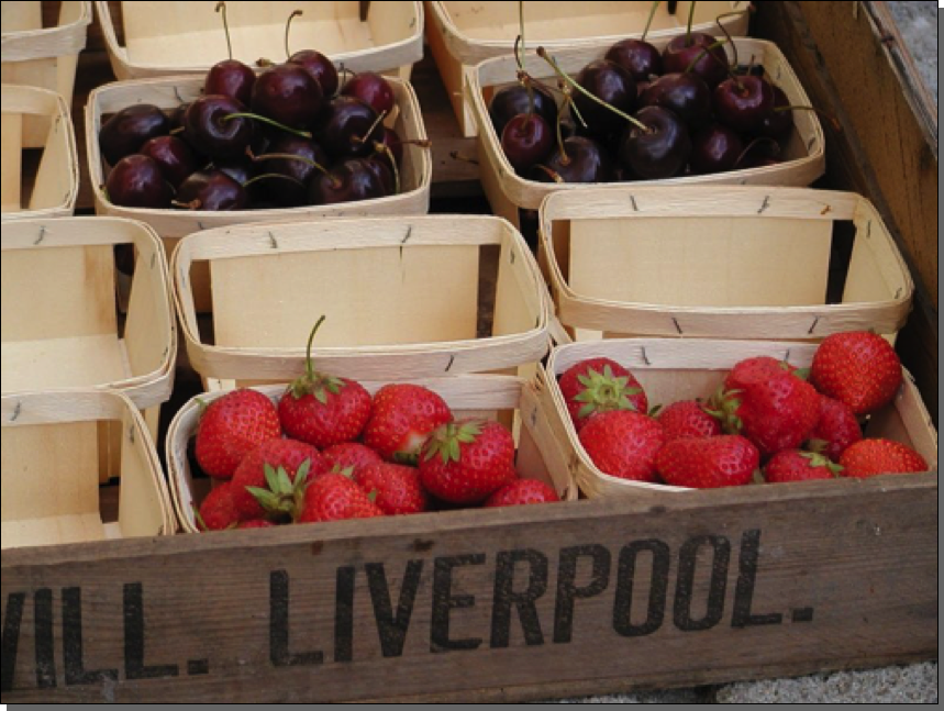 Small old punnets in old english soft fruit tray

